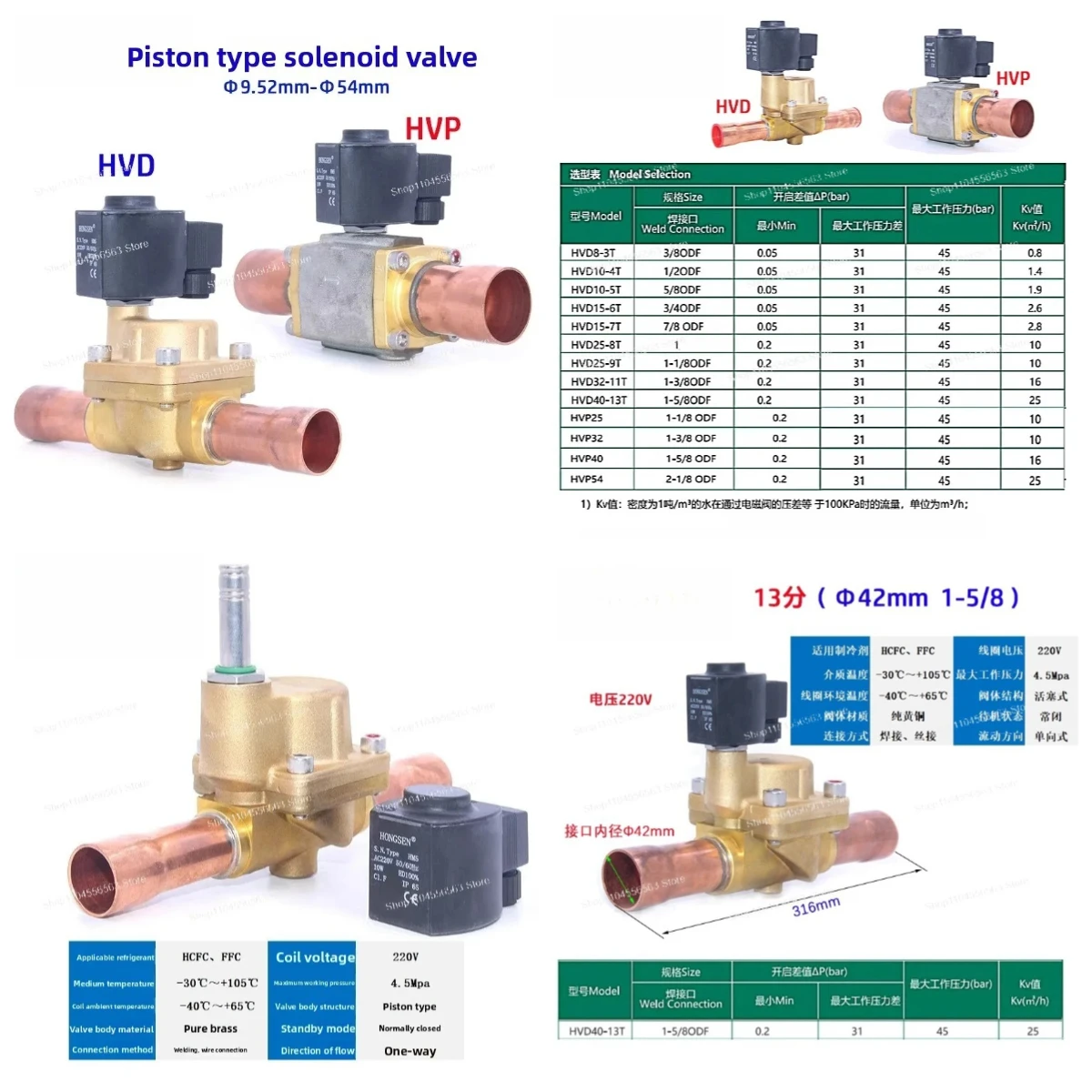 Piston Solenoid Valve (HVD/HVP model, 220V) - for air conditioners/refrigerators/chillers