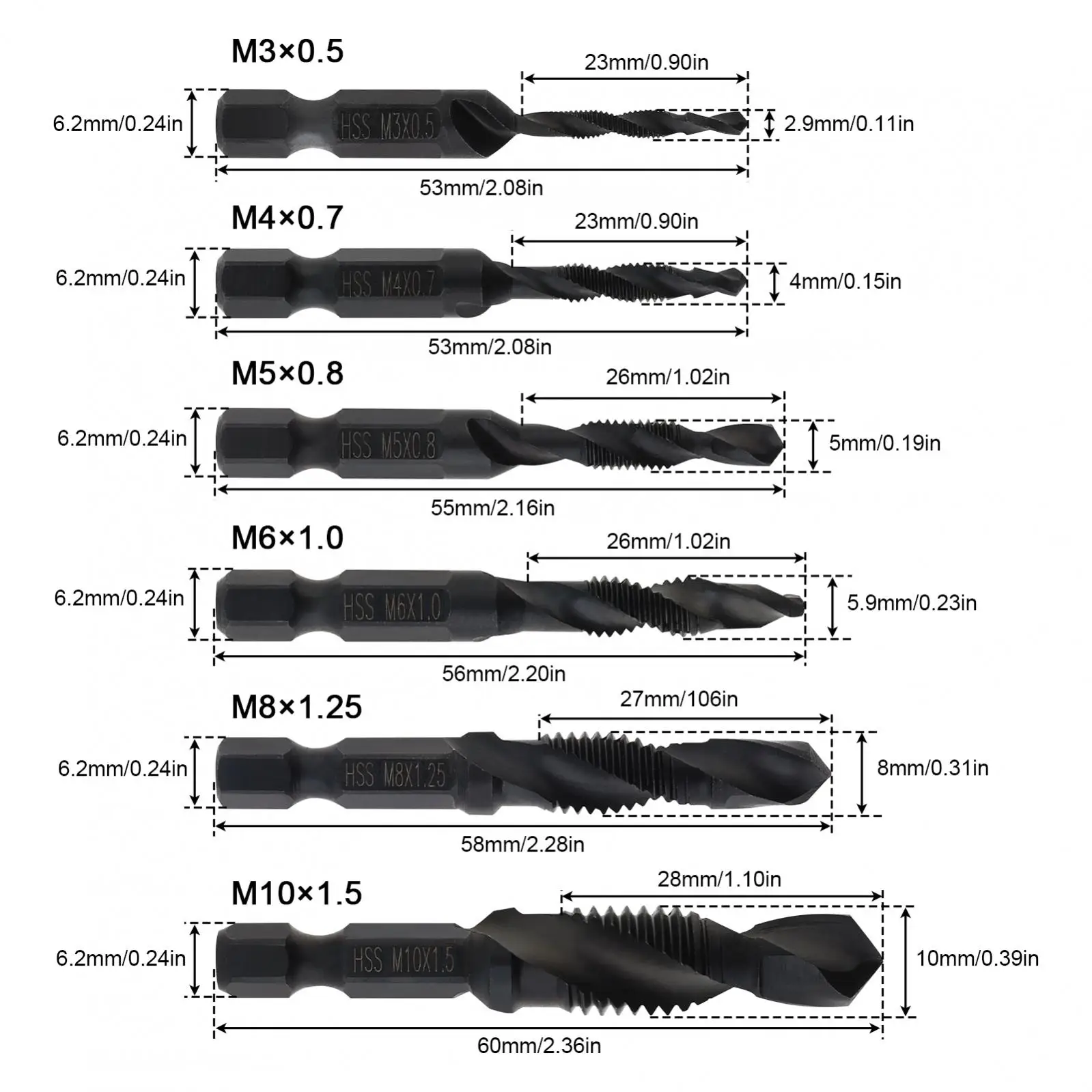 6 Stuks Combinatie Boor En Kranen Bit Set Metrische Boor Bit Set Schroef Tapping Bit Tool Voor Het Boren/Tegenzinken Van Boor Kraanbits