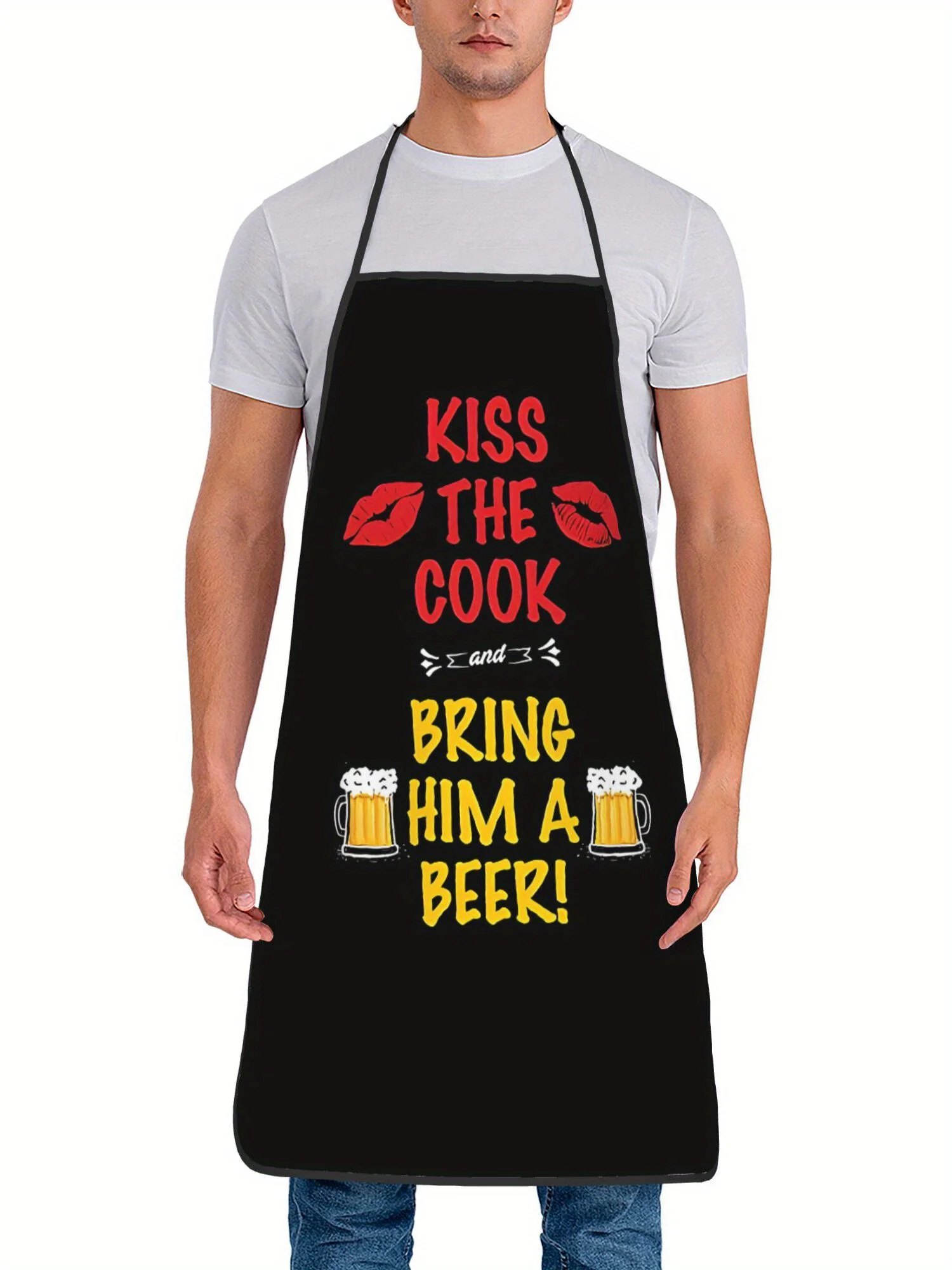 Kiss The Cook And Bring Him A Beer Apron Funny Cook Restaurant Printed