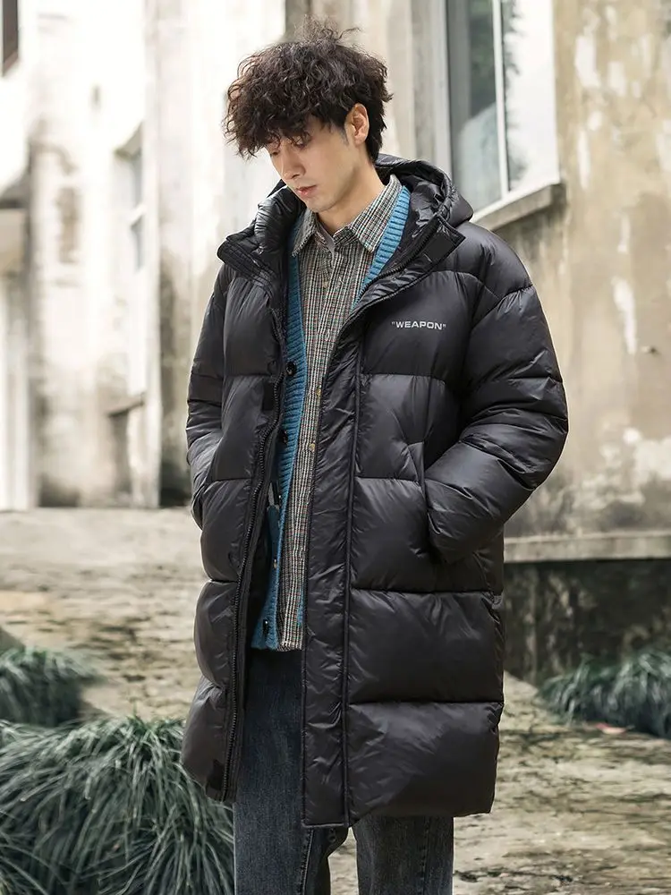 Casaco de puffer grande masculino, jaqueta de pato quente, Parkas soltas com capuz, casaco de trincheira casual, grosso, outono, inverno