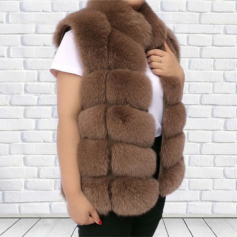 Women's Natural Fox Fur Vest, Stand-up Collar, Luxury Furry Gilet Jackets, New, Autumn and Winter, 2022