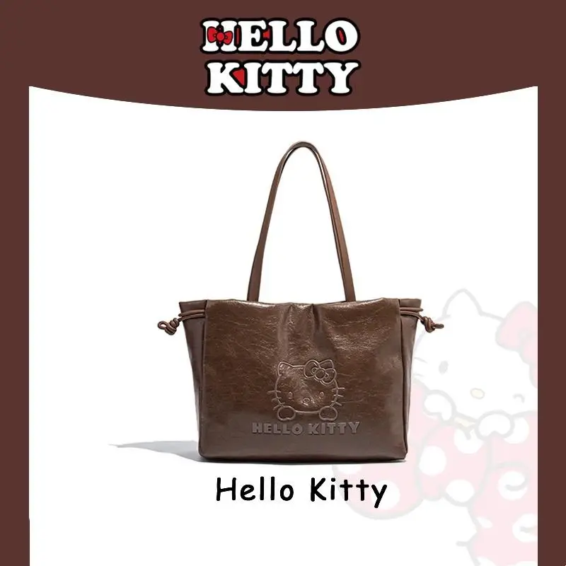 New HelloKitty Drawstring Tote Bag Soft Retro Women's Armpit Bag Large Capacity Hand-Laundry Shoulder Bag