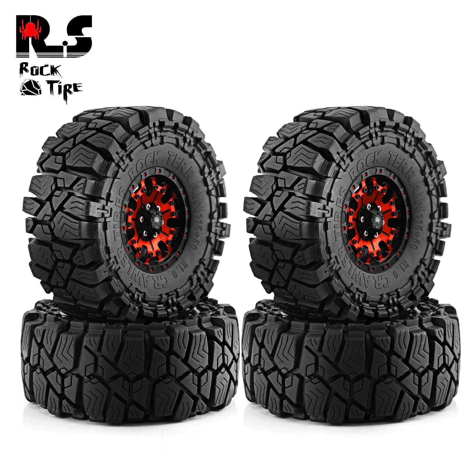 RED SPIDER 4Pcs1.9 In RC Rubber Tires Metal Wheel Rims Set 115mm Off Road Tyres For 1/10 RC Crawler TRX4 TRX6 SCX10 Capra Wraith