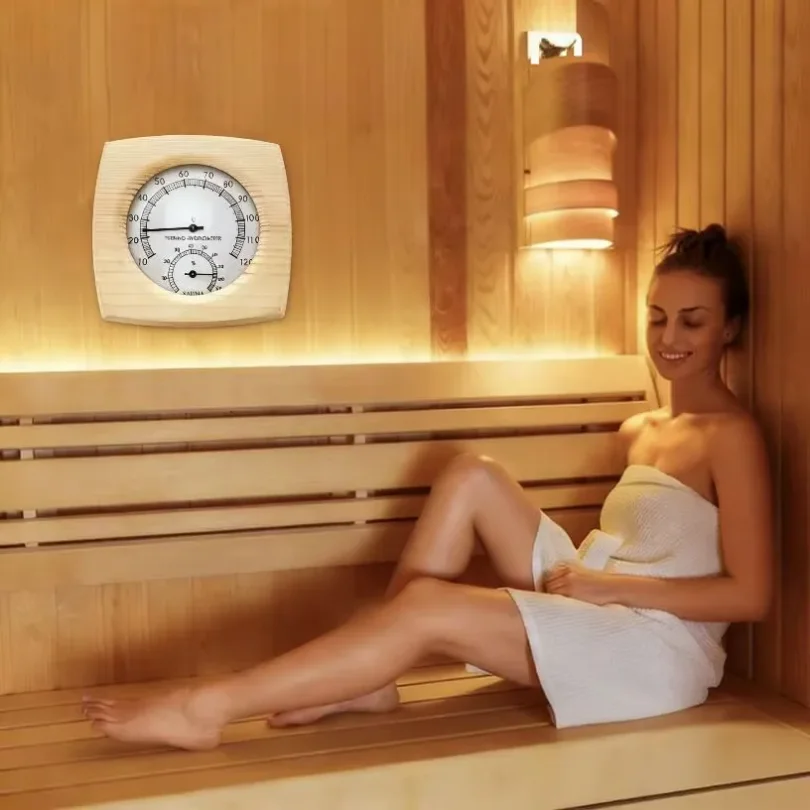 Single Sauna Wooden Hygrothermograph Thermometer Hygrometer Sauna Room Accessory Temperature Measurement Meter