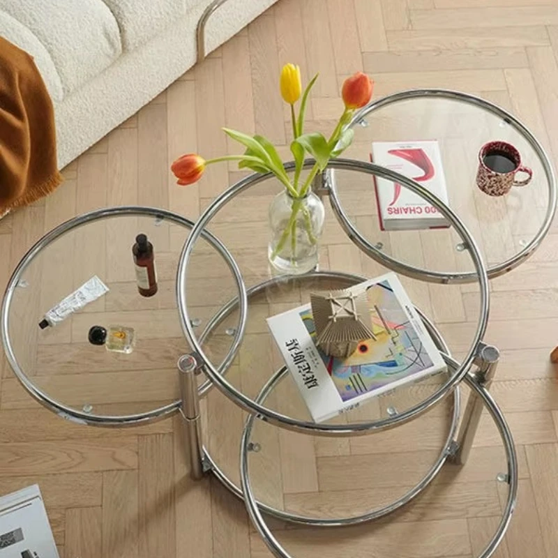 Internet celebrity style rotating coffee table sofa side table glass light luxury style modern Nordic simple small table