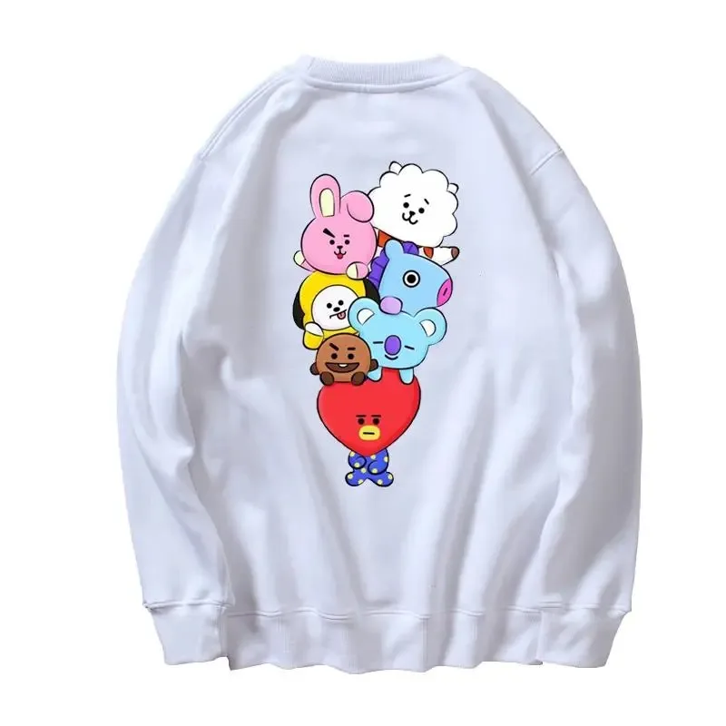 New BT21 Thickening Round Neck Sweatshirt Pullover Anime Kawaii TATA CHIMMY Girls Boys Loose Warm  Hoodies Top Gifts