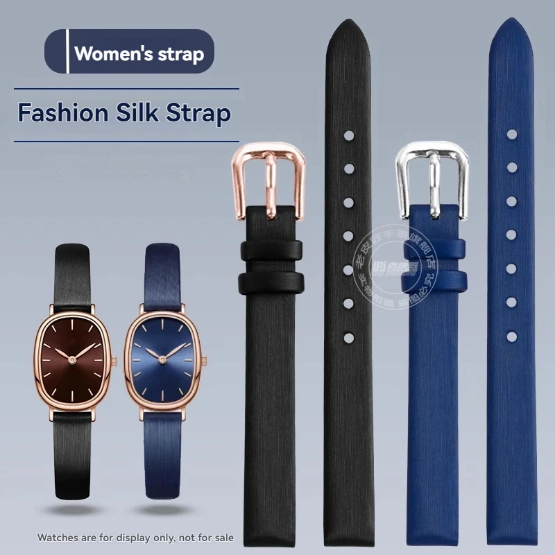 سوار الحرير 10 مللي متر حزام ساعة نسائي أنيق لـ Fiyta Qingcheng ريترو ليتل كاكاو DL21008 حزام ساعة جلدي أسود أزرق
