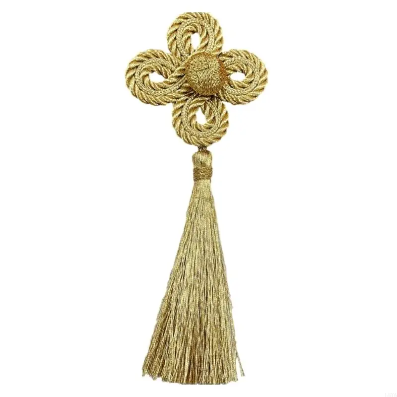 

L5YA Four Leaf Clovers Tassels with Gold Thread Design Multiuse Styling Crafting For Traditional Costume and Craft Decors