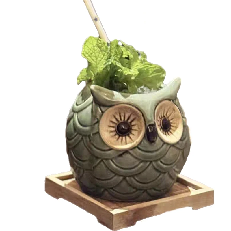 500 مللي السيراميك تيكي القدح البومة الطيور الخزف البيرة النبيذ القدح كوب بار أداة