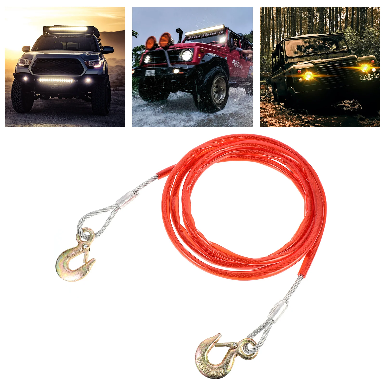 

1Pcs Practical Car Towing Rope Durable Corrosion Resistant High Toughness Reinforced Hook Smooth Edges Tow Strap
