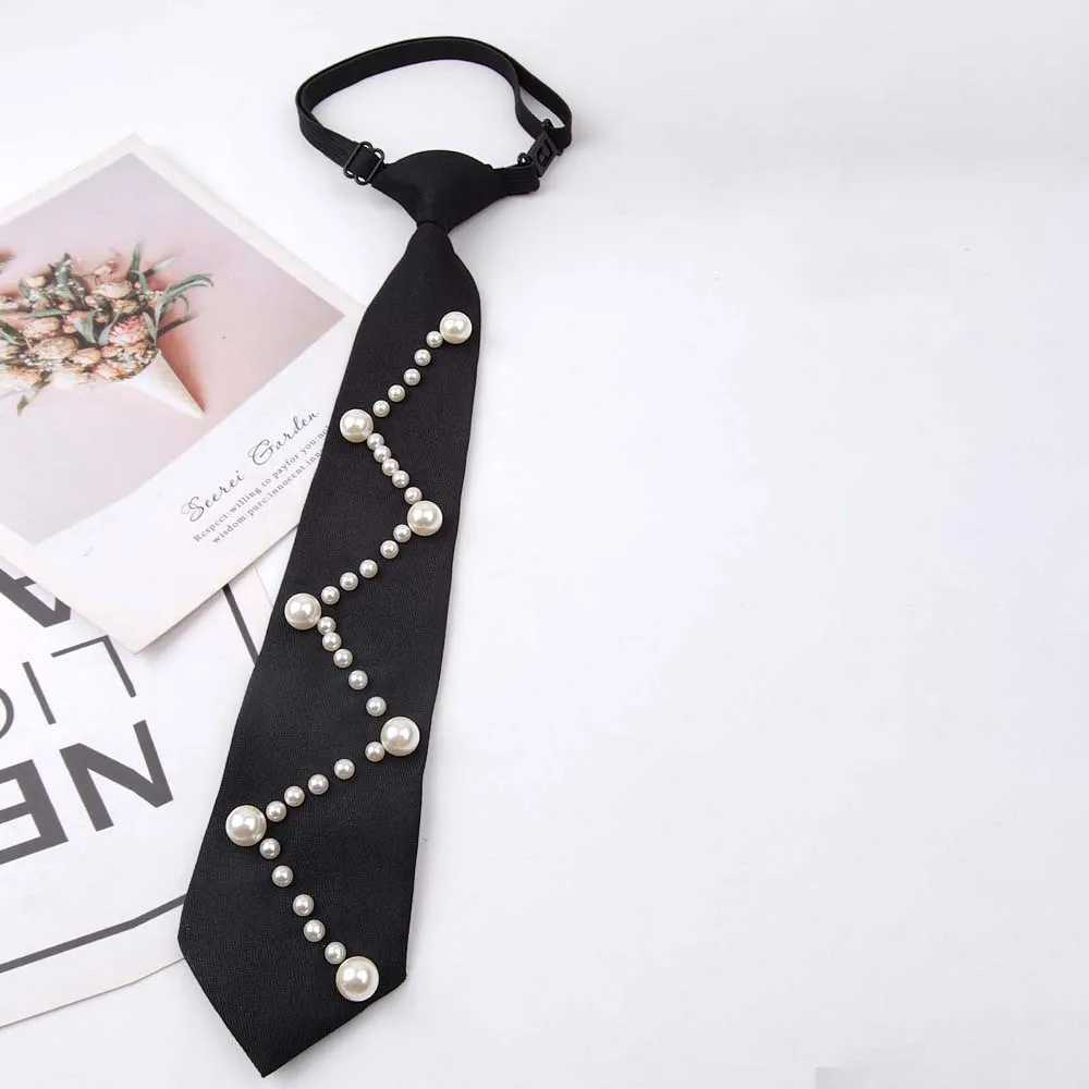 Elegant Korean Style Pearls Tie Tassels Choker Hand-beaded Long Necktie Geometric Academic Style Decoration Shirt Tie Daily