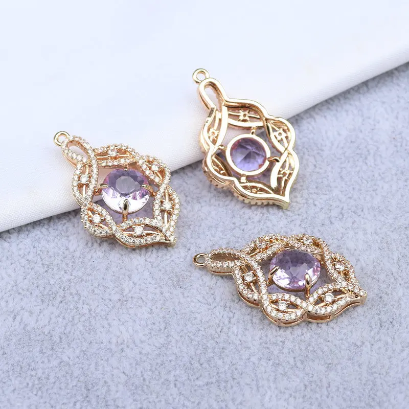 10 قطعة/الحقيبة DIY مجوهرات اكسسوارات النحاس مطعمة زركونيا الجوف الرجعية زهرة قلادة قلادة أقراط مجوهرات اكسسوارات