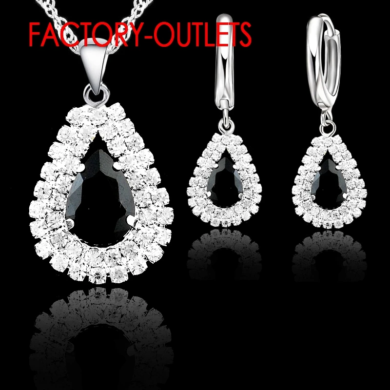Hot Sale 925 Sterling Silver Bridal Jewelry Sets Austrian Crystal Water Drop Necklaces Hoop Earrings Women Party Engagement