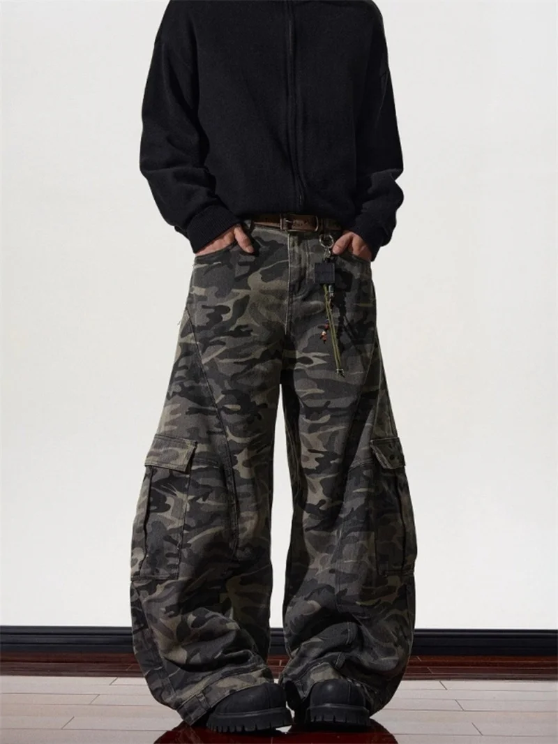 

Мужские джинсы American Washed Camouflage: свободные, широкие, прямые, молодежные, популярные, в стиле Harlan, с эффектом Dopamine, свободный крой