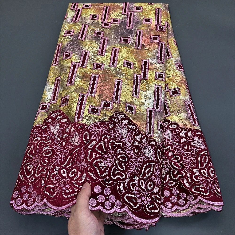 Nigerian Tulle Lace Fabric for Sewing, Wedding Dress, Chiffon Party Guipure, High Quality, Velvet, 5Yard,  PS0024