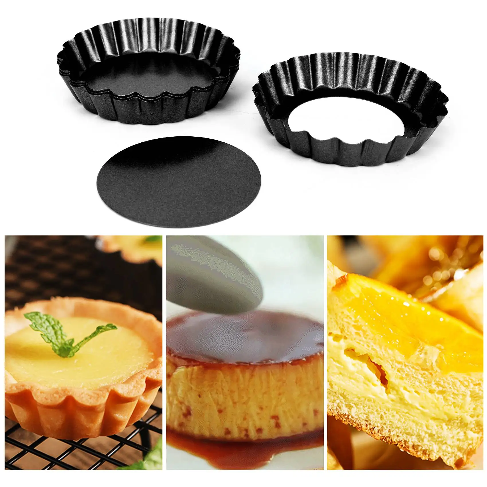 Y42A-Tart Pan Set Of 6,Small Non-Stick 4-Inch Quiche Pan Removable Bottom Carbon Steel Quiche Pan For Cooking & Baking