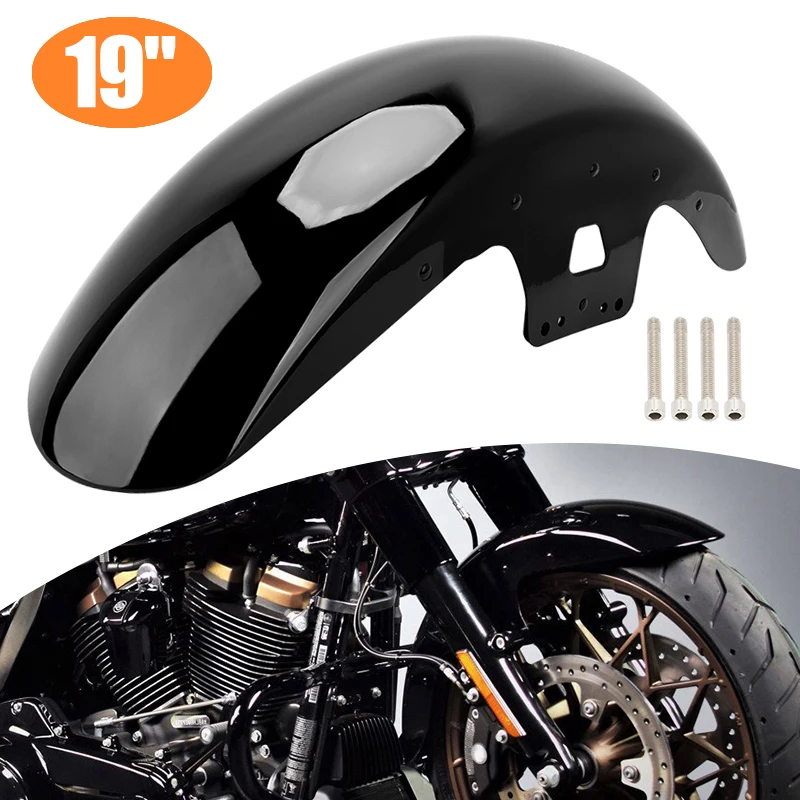 Motocykl 19 "wheel Wrap stalowy przedni błotnik czarny błyszczący dla Harley Touring Road King przemieszczanie się po ulicy 2014-2023
