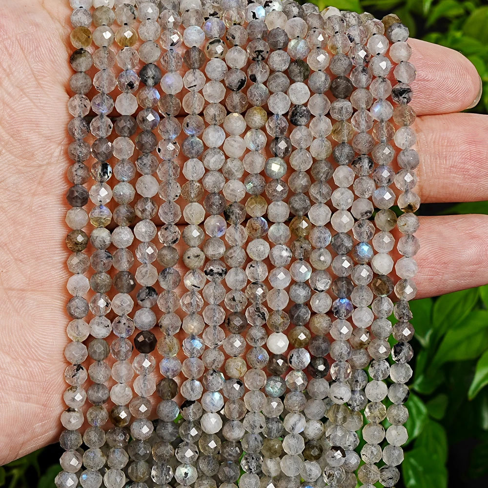 Genuine Natural 4mm Gray Labradorite Beads 64-Facet High Precision Cut Flash Beads for Unique Luxury Jewelry Making DIY Necklace