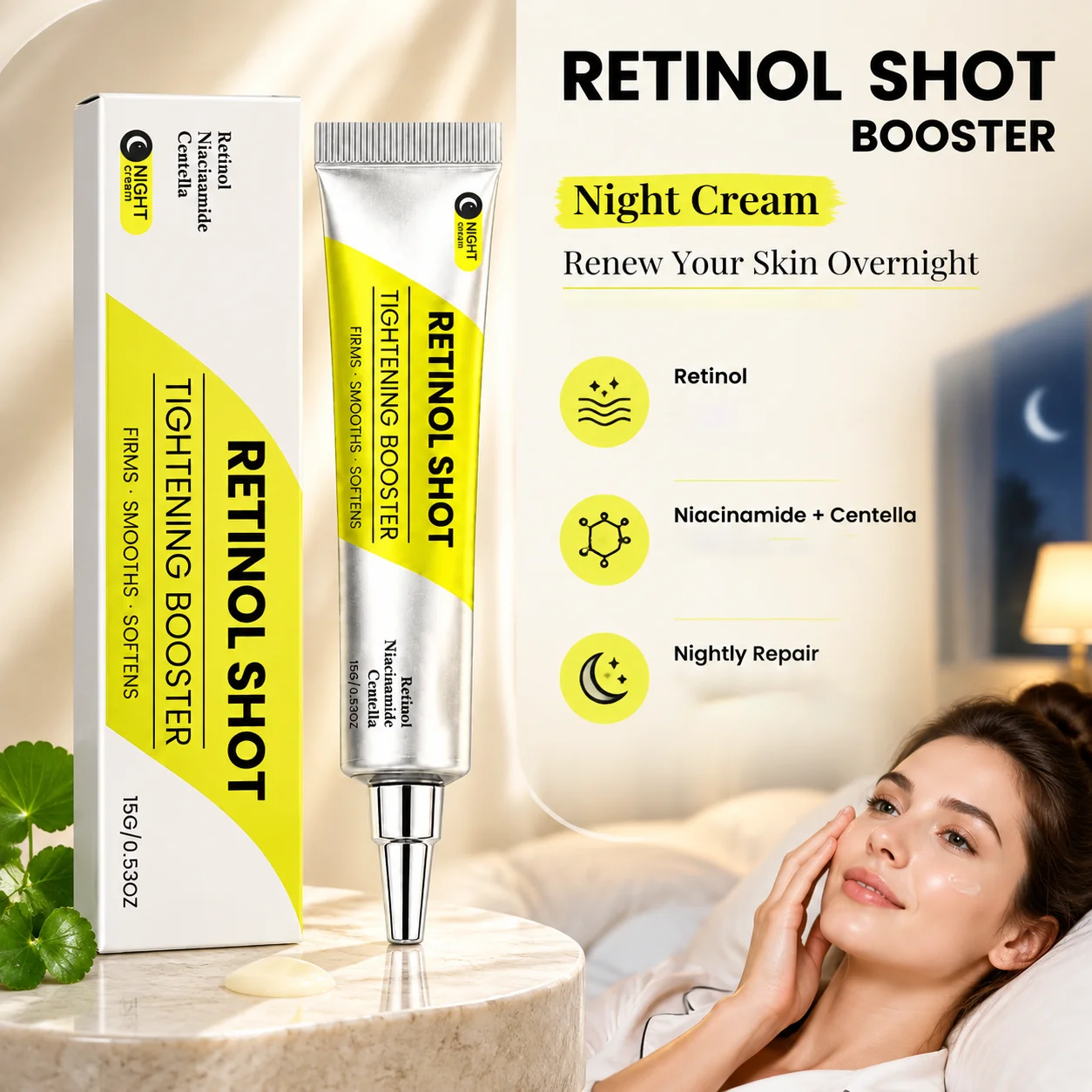 Retinol Night Cream Niacinamide Centella Asiatica Lightweight Moisturizer Locks in moisture hydrating Non Greasy Facial Skincare