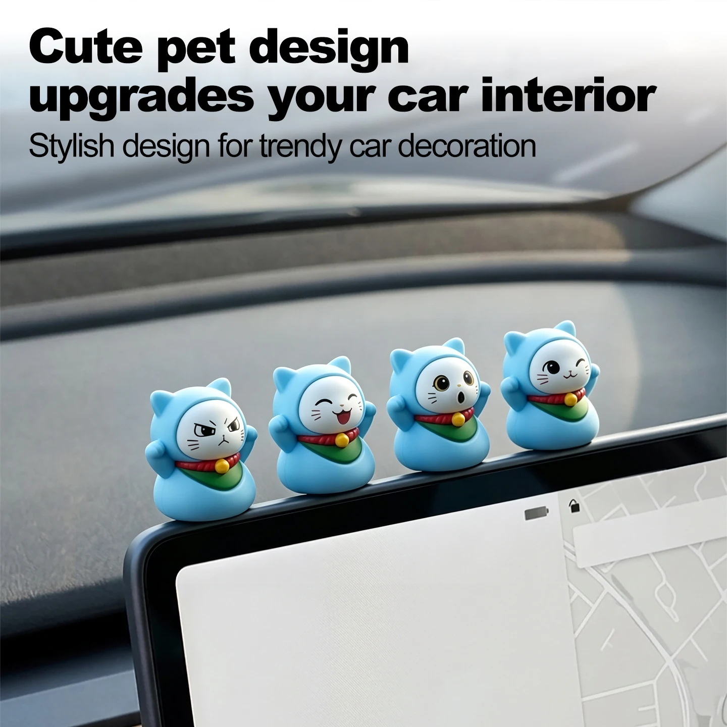 Cute Cat Car Ornaments, Car Dashboard Screen Decorations, Dashboard Screen Decoration Figurines, Available in Multiple Colors