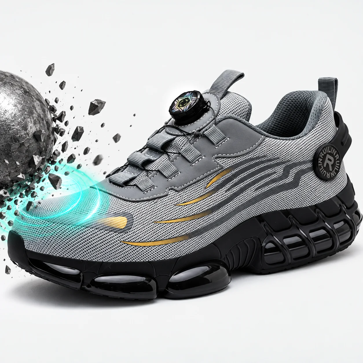 Rotating Button New Mining Boots Men Anti-Smash Anti-Puncture Work Shoes Fashion Men Sport Shoes Security Protective Boots Men