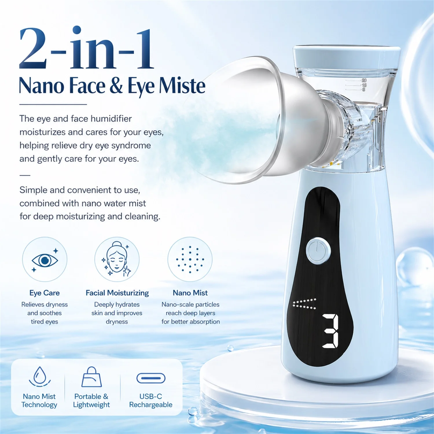 Eye Steamer with Sonic Wave Atomization – 3 Temperature Modes Continuous & Pulse Spray – Portable Therapy for Eye Care