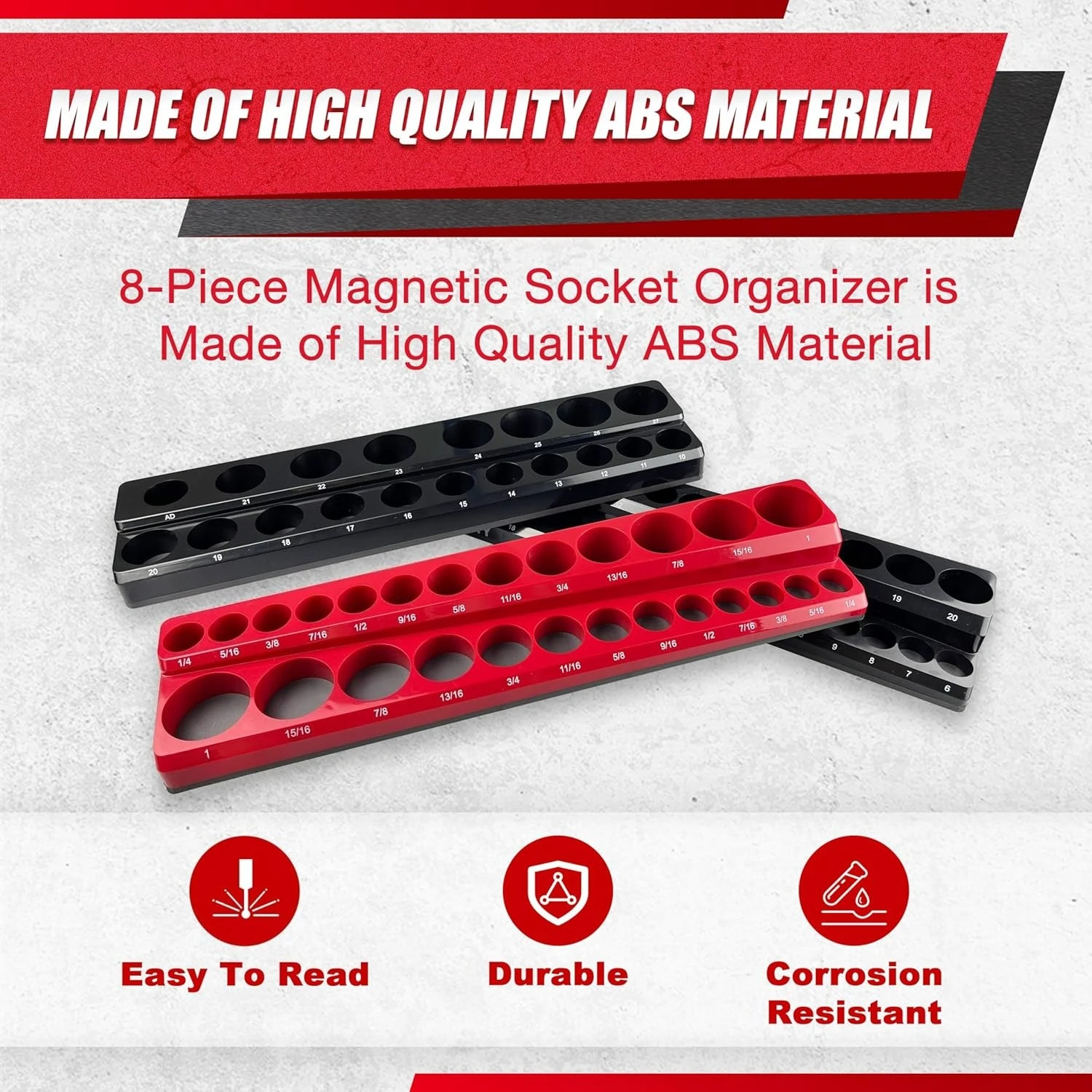 8個入りマグネット式ソケットオーガナイザーセット、1/2インチ、1/4インチ、3/8インチ SAE＆メートル法対応、ディープ＆シャローツールトレイホルダーキット、工場直販