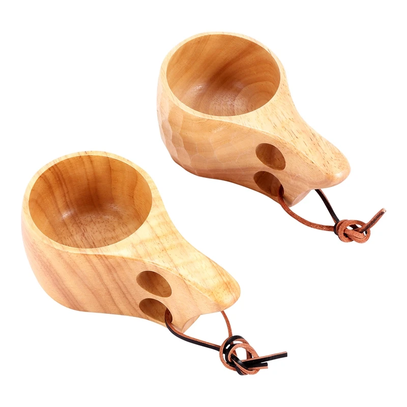 2PC Nordic Style Handmade Wooden Cups Finnish Traditional Outdoor 200Ml Wood Wine Mugs Elephant Coffee Cups for Gifts-AT35