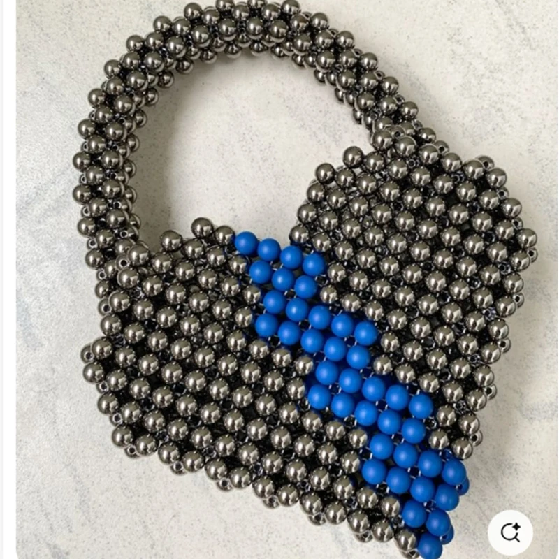 

Love Shaped Women's Bag Spliced with Contrasting Acrylic Beads Woven Handbag for Parties Hand-held Valentine's Day Holiday Bags
