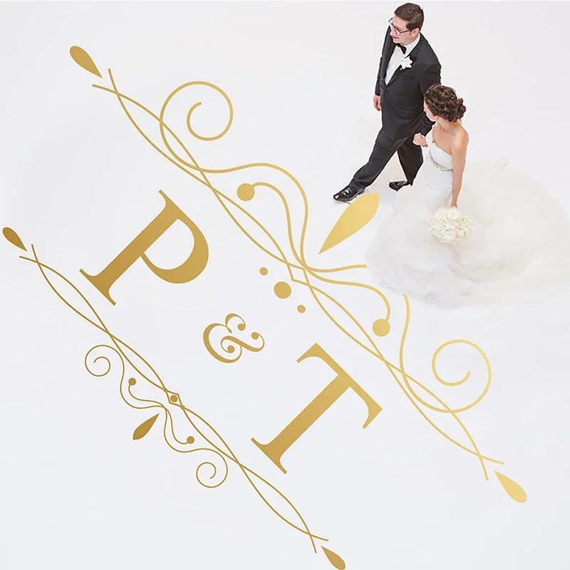 

Dance Floor Vinyl Sticker Wedding Party Dancing Floor Decal Gold Personalized Name Decoration DIY Free Shipping WD39