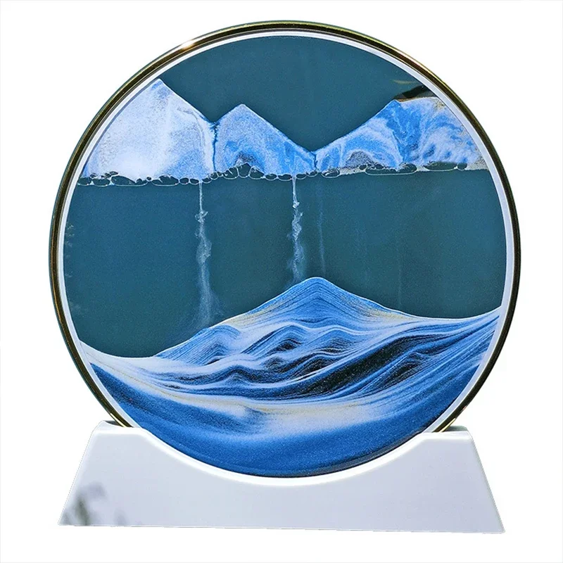 Sandscape Moving Sand Art Picture Quicksand Craft Round Glass 3D Deep Sea Hourglass Flowing Sand Painting Office Home Decor Gift