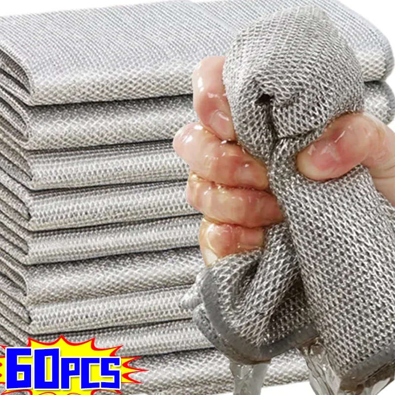 Metal Steel Wire Rags Cloth Home Kitchen Pot Pan Dishwashing Double-sided Dishcloth Mesh Cleaning Cloths Towels Scrubber Rag