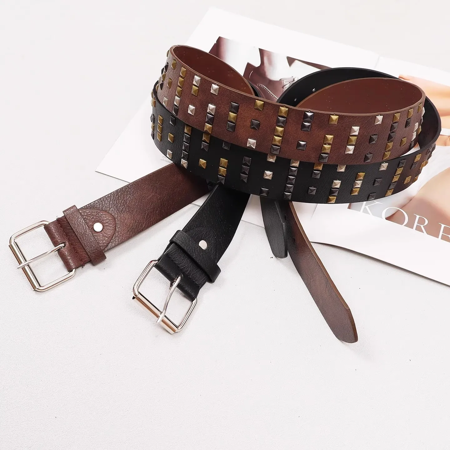 Rivet PU Leather Belt Women's Punk Cummerbunds Female Dress Corsets Waistband Belts Decoration Wide Belt R3020