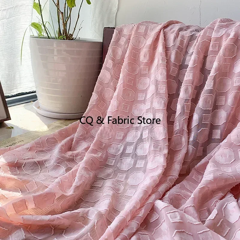 

New chiffon geometric pattern square jacquard cut flower fabric three-dimensional polyester woven fabric diy women's clothing