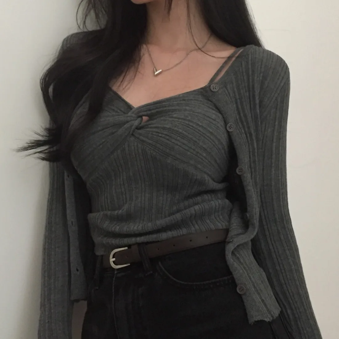 レディース ニット セーター シック 春夏 シンプル 着痩せ タンクトップ + ニット カーディガン ツーピース セット 通勤 スタイリッシュ レギュラー レ...