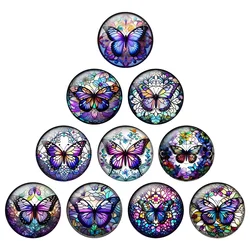 24pcs/lot Fashion Magic Purple Butterfly Art Paintings 12mm-25mm Round Photo Glass Cabochon Demo Flat Back Making Findings H337