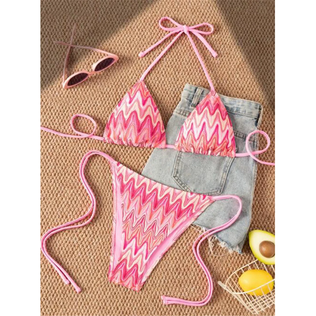Bedruckter Neckholder-Bikini, Damen-Badeanzug, zweiteiliges Bikini-Set, hoher Beinausschnitt, mit Trägern, Badebekleidung, Badeanzug, Modell V8176. – Detail 7