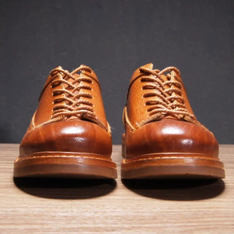 British Spanish Cowhide Casual Genuine Leather Work Shoes Men's Derby Lace Up Handmade Vegetable Tanned Formal Hiking Male