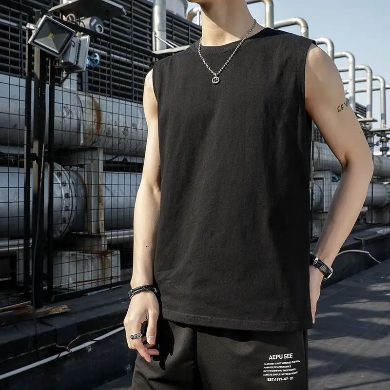 

2024 Spring Summer Fashion Round Neck Pullover Sleeveless Tees Casual Versatile Western Clothing Pure Cotton Loose Men's Tops