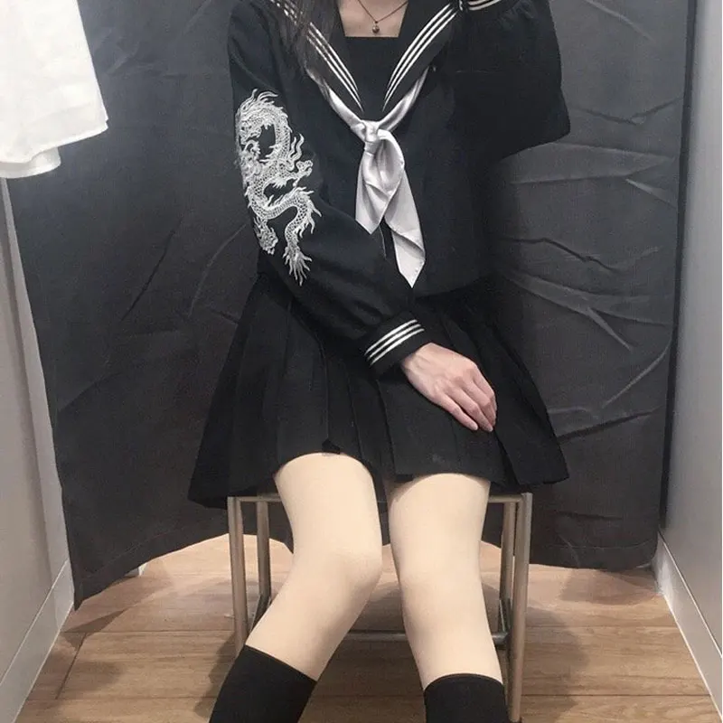 Traje de marinero japonés de dragón rosa, uniforme JK, Cosplay de Anime, colegiala, ropa de estudiante de estilo japonés, Falda plisada de escuela secundaria