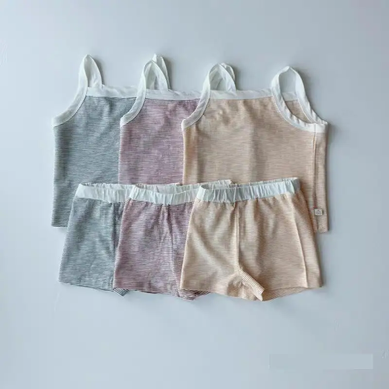 

2025 Summer New Baby Sleeveless Home Clothes Set Boys Girls Sling Vest + Shorts Cotton 2pcs Suit Kids Thin Comfortable Outfits