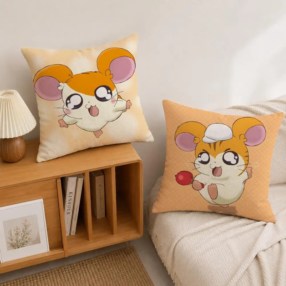 Anime Hamtaro Cushion Cover Natural Linen Pillowcase Set, All-in-One Decor for Sofa, Bedroom & Chair