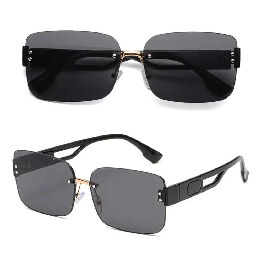 نظارات شمسية بدون إطار على الطراز الكوري، عدسات متدرجة، نظارات شمسية مستطيلة للحماية من الأشعة فوق البنفسجية، نظارات الشاطئ للنساء والرجال