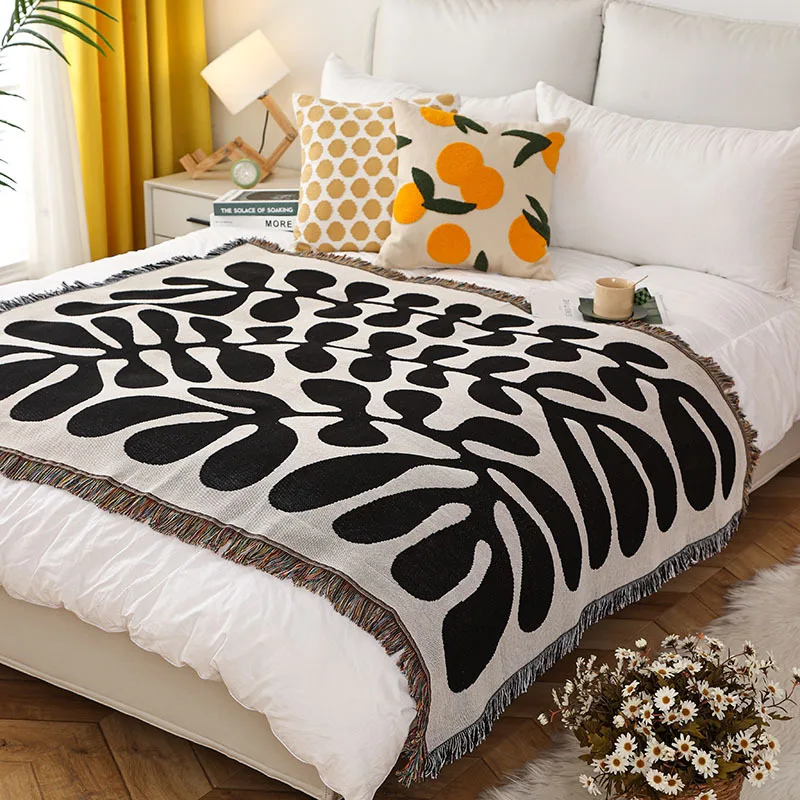 Vintage American Casual Blanket Leaves Knitted Towel Quilt Warm Sofa Chair Cover Soft Breathable Nap Quilt Bedspread Home Decor