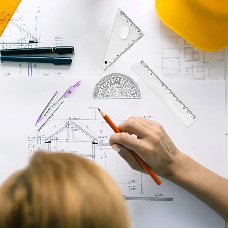 Geometry Kit Set Student Set Ruler With Shatterproof Iron Box 7X Accurate Math Protractor And Compass Set Math Geometry Compass