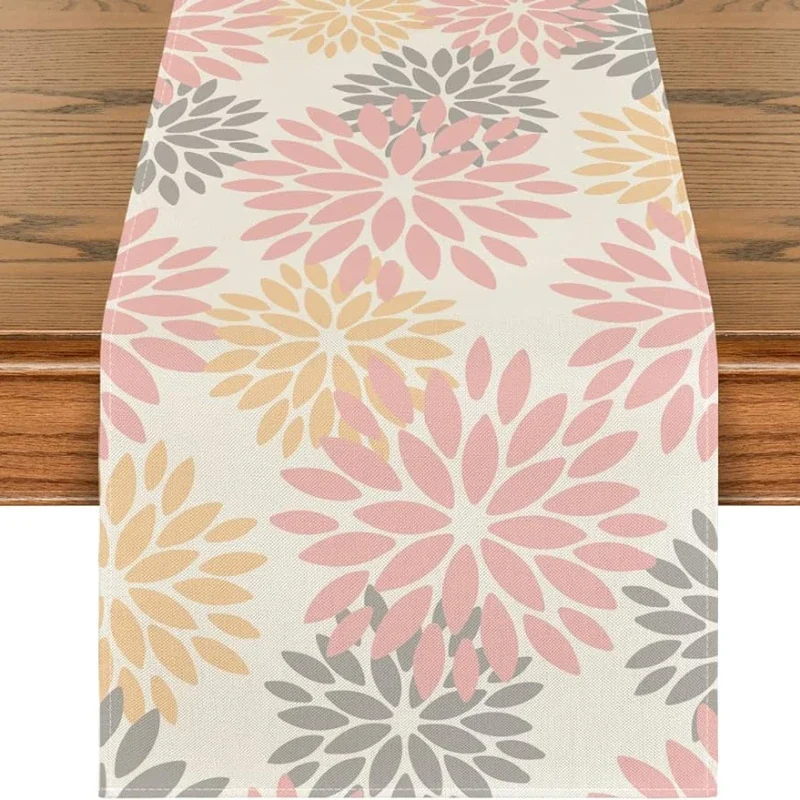 

Pink Dahlia Floral Bohemian Table Runner Kitchen Table Decortive Festive Atmosphere Wedding Party Table Flag Home Decoration