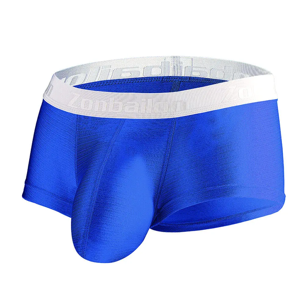 

Zonbailon Men's Underwear Sexy Comfortable Bulge Enhanced Bag Silky Nylon Boxer M-3XL