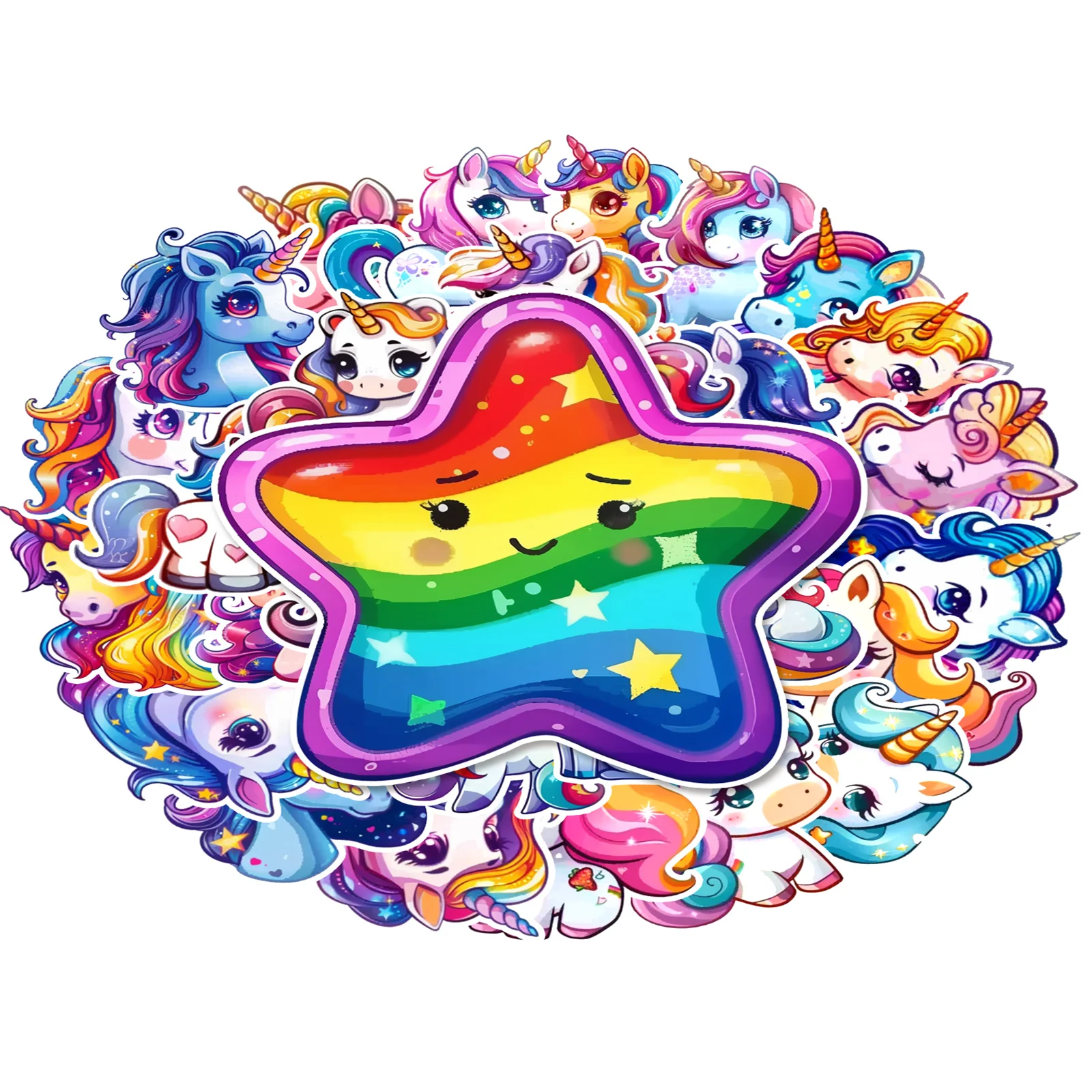 50pcs cute unicorn stickers non-duplicate children\'s stationery computer stickers My Little Pony lollipop stickers