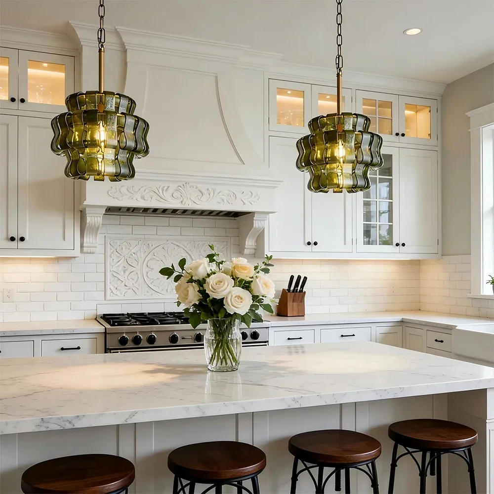 Modern Living Room Dining Room Kitchen Island Chandelier Luxurious French Retro Glass Pendant Light Green/ Smoke/ Grey Glass