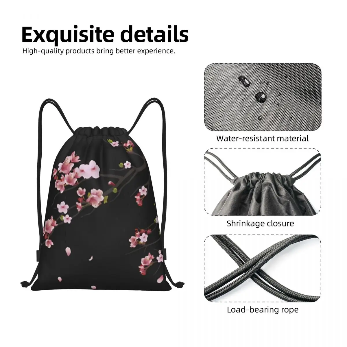 일본 벚꽃 패턴 배낭 패션 휴대용 Drawstring 가방 스포츠 가방 책 가방 남자 여자 학생